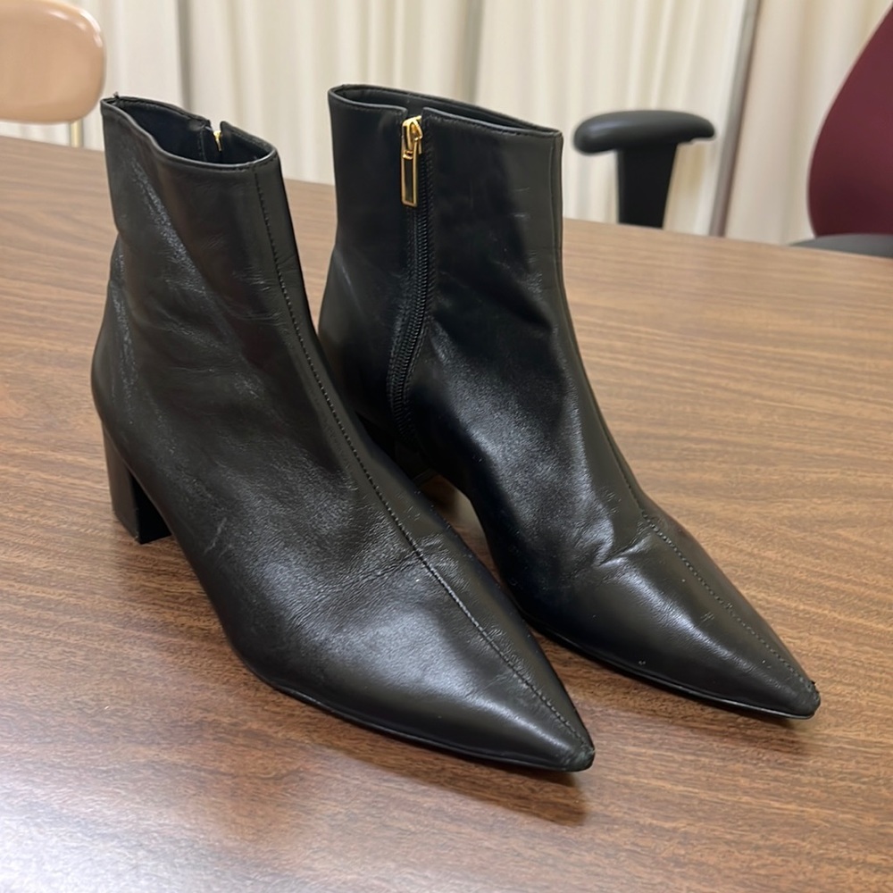 Black leather ankle boot